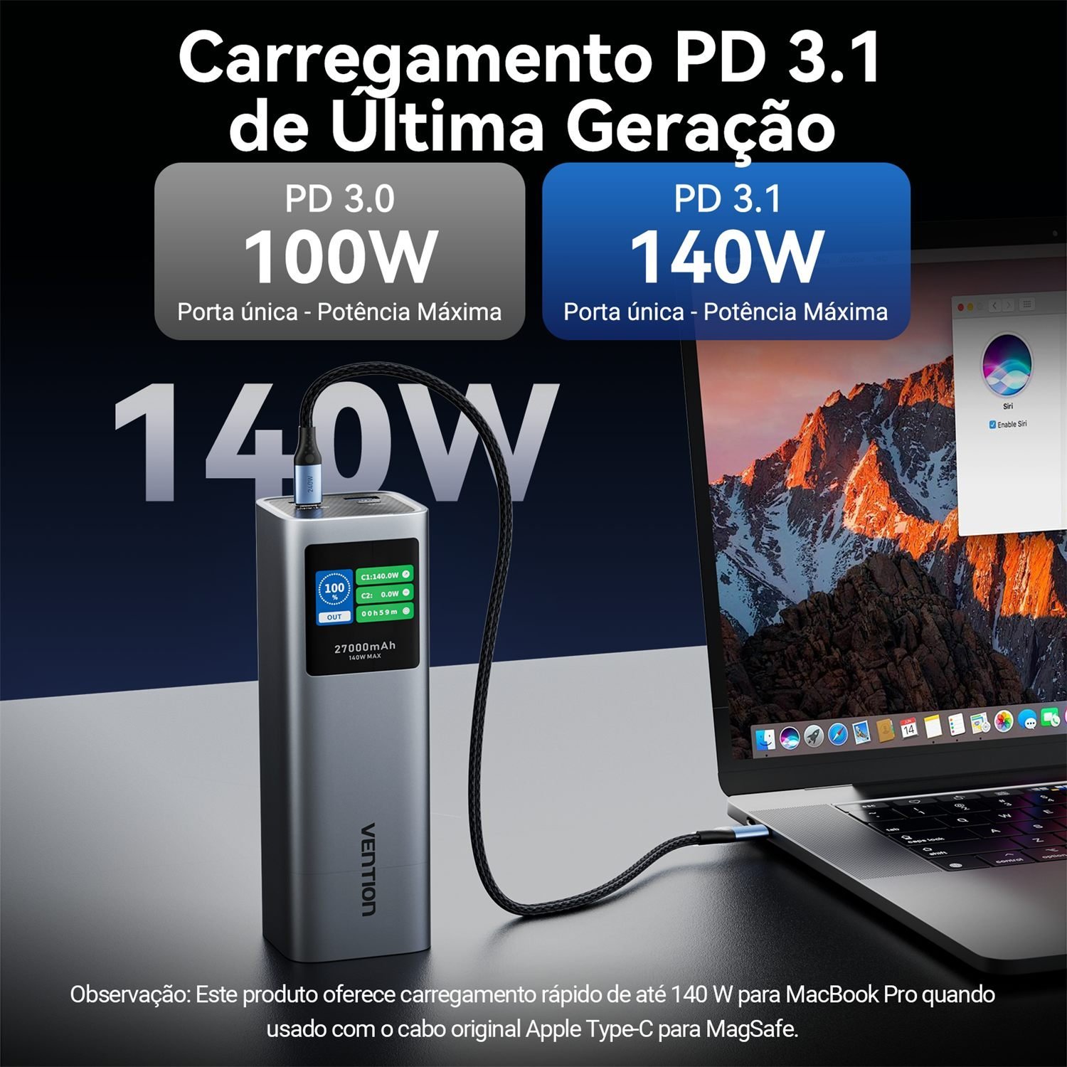 Power Bank 27000mAh 140W 2x USB-C + USB-A PD 3.1 - Vention - Imagem 4