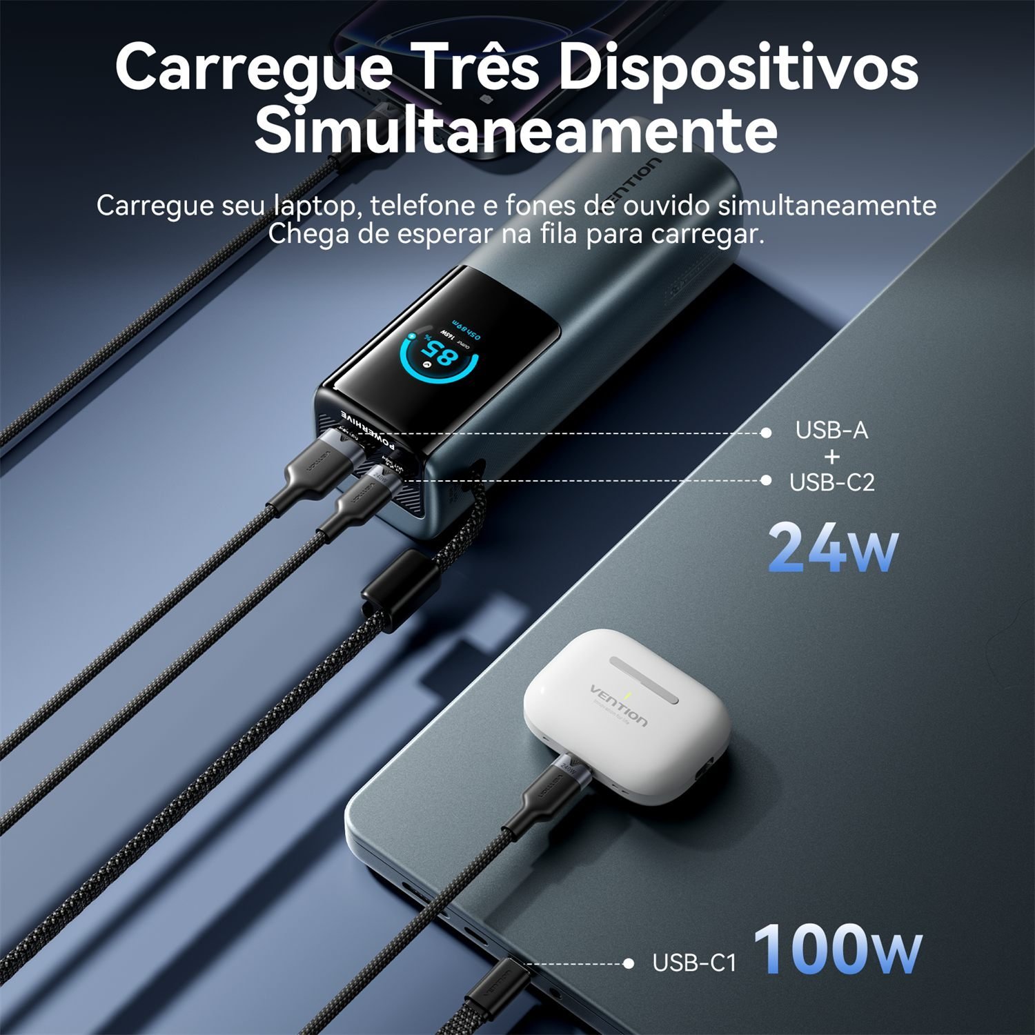 Power Bank 20000mAh 165W Visor Digital PD - Vention - Imagem 6