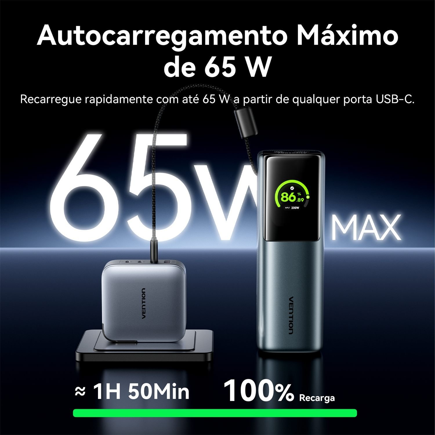 Power Bank 20000mAh 165W Visor Digital PD - Vention - Imagem 7