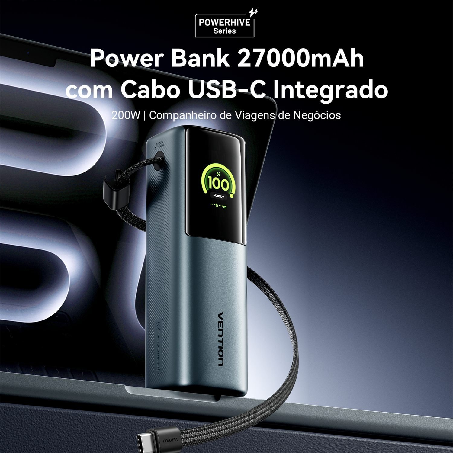 Power Bank 27000mAh 200W 2x USB-C + USB-A Visor Digital PD 3.1 - Vention - Imagem 2