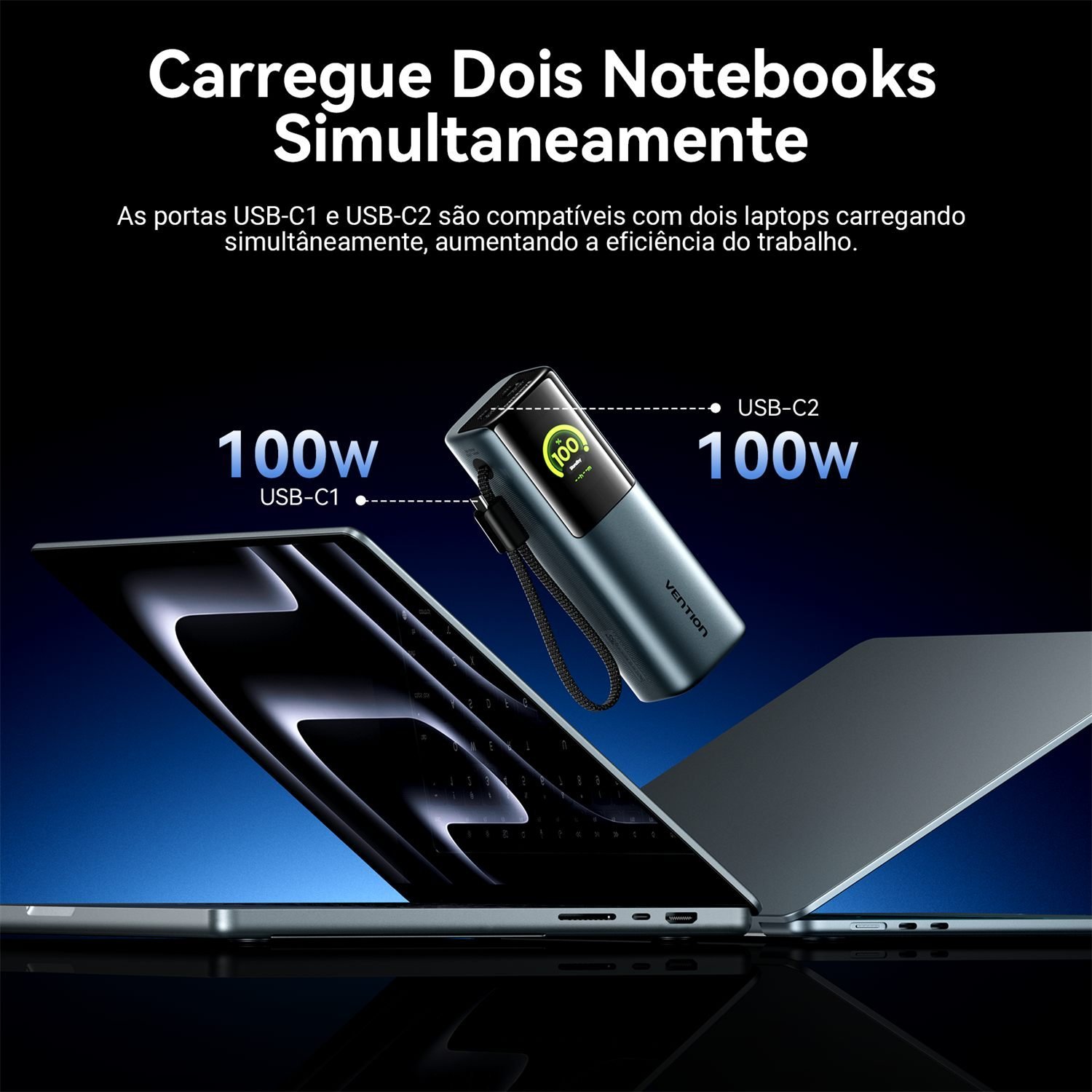 Power Bank 27000mAh 200W 2x USB-C + USB-A Visor Digital PD 3.1 - Vention - Imagem 5