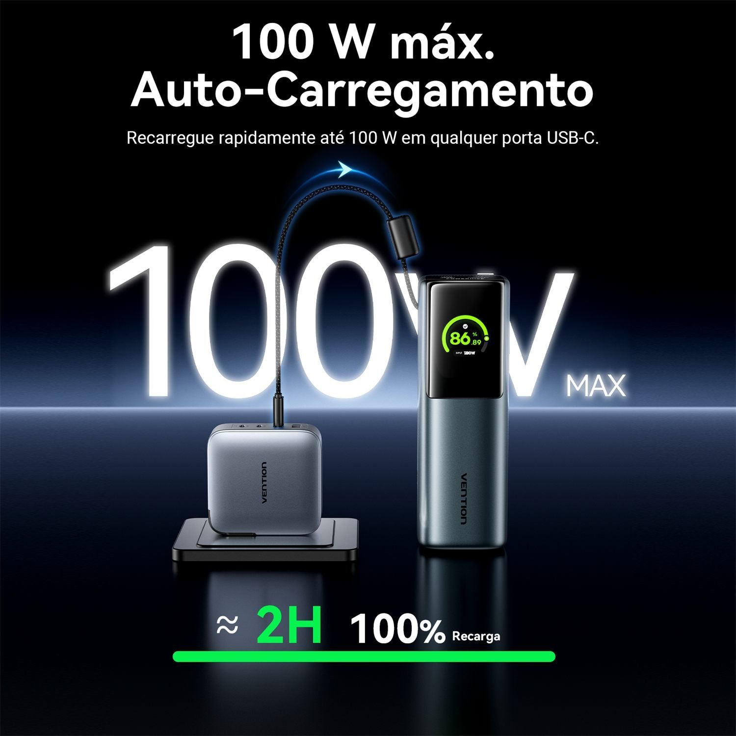 Power Bank 27000mAh 200W 2x USB-C + USB-A Visor Digital PD 3.1 - Vention - Imagem 7