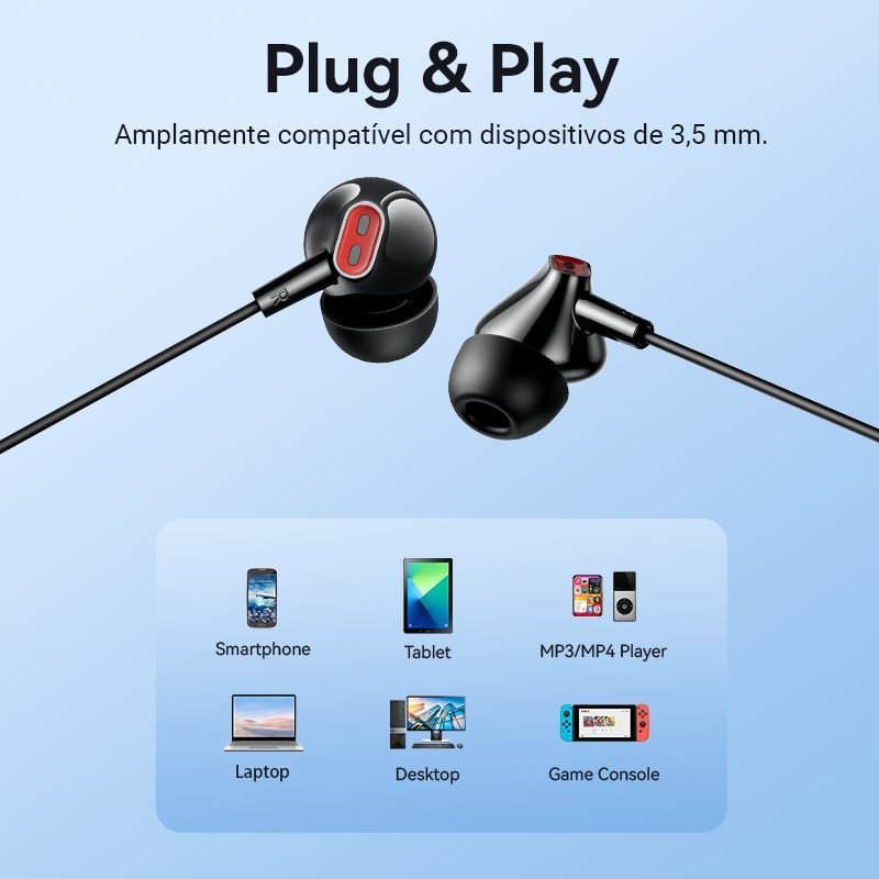 Fone de Ouvido P2 Intra-Auricular com Fio Preto - Vention - Imagem 3