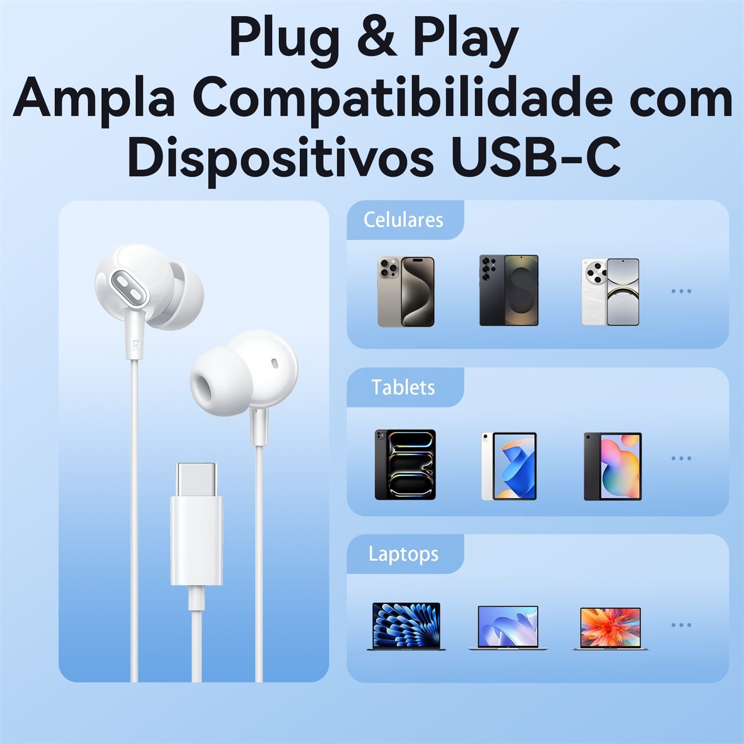 Fone Ouvido USB-C IN-Ear com Fio e Microfone Celular - Vention - Imagem 6