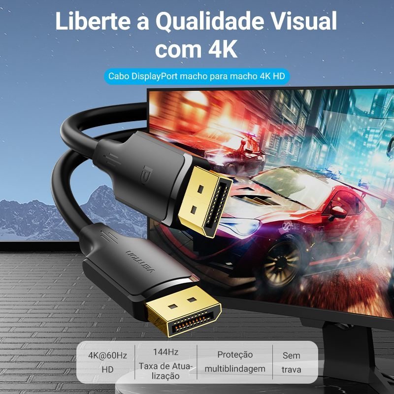 Cabo DisplayPort 1.2 4K Freesync Gsync 144Hz - Vention - Imagem 2