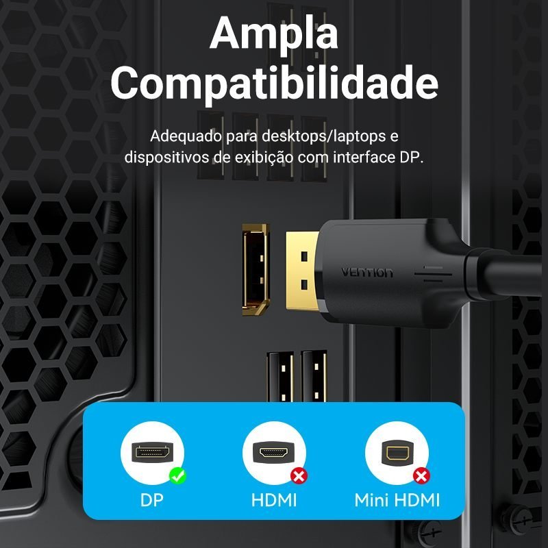 Cabo DisplayPort 1.2 4K Freesync Gsync 144Hz - Vention - Imagem 5