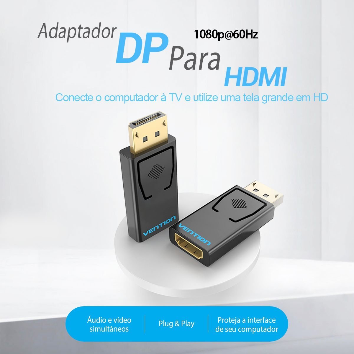 Adaptador HDMI Preto de Emenda DisplayPort Macho para 1 Fêmea - Vention - Imagem 2
