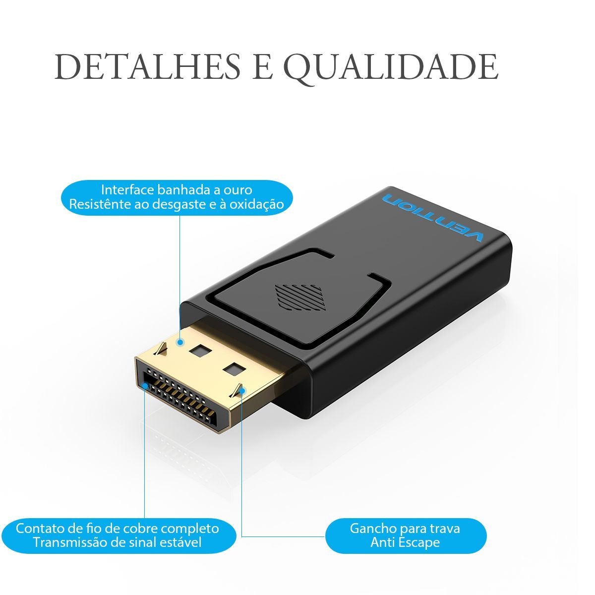 Adaptador HDMI Preto de Emenda DisplayPort Macho para 1 Fêmea - Vention - Imagem 4