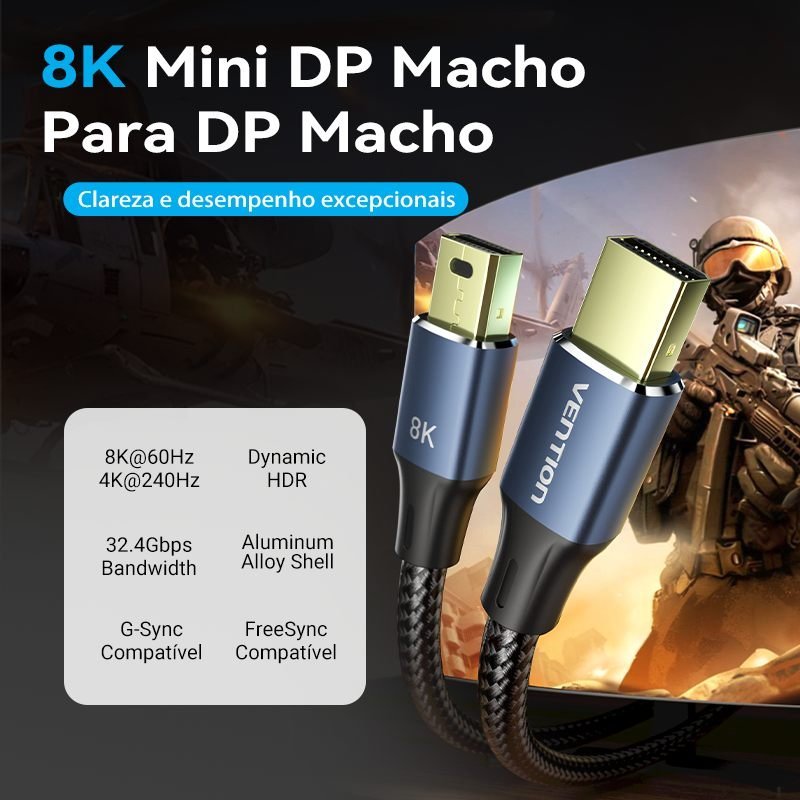 Cabo Mini DisplayPort DP 8K 60Hz 4K 144Hz - Vention - Imagem 2