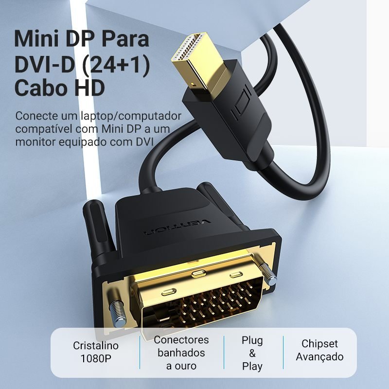 Cabo Mini DisplayPort Macho para DVI-D(24+1) Macho - Vention - Imagem 2