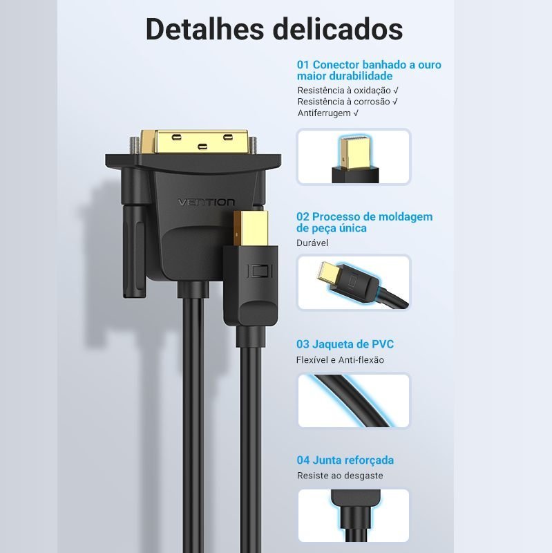 Cabo Mini DisplayPort Macho para DVI-D(24+1) Macho - Vention - Imagem 5