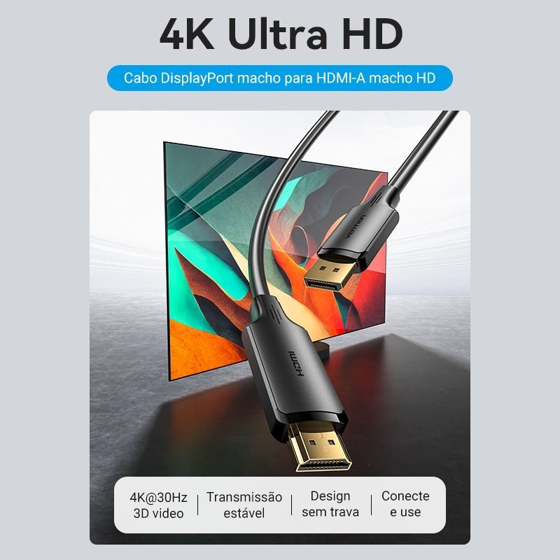 Cabo DisplayPort para HDMI 2.0 Full HD Gamer PC - Vention - Imagem 2