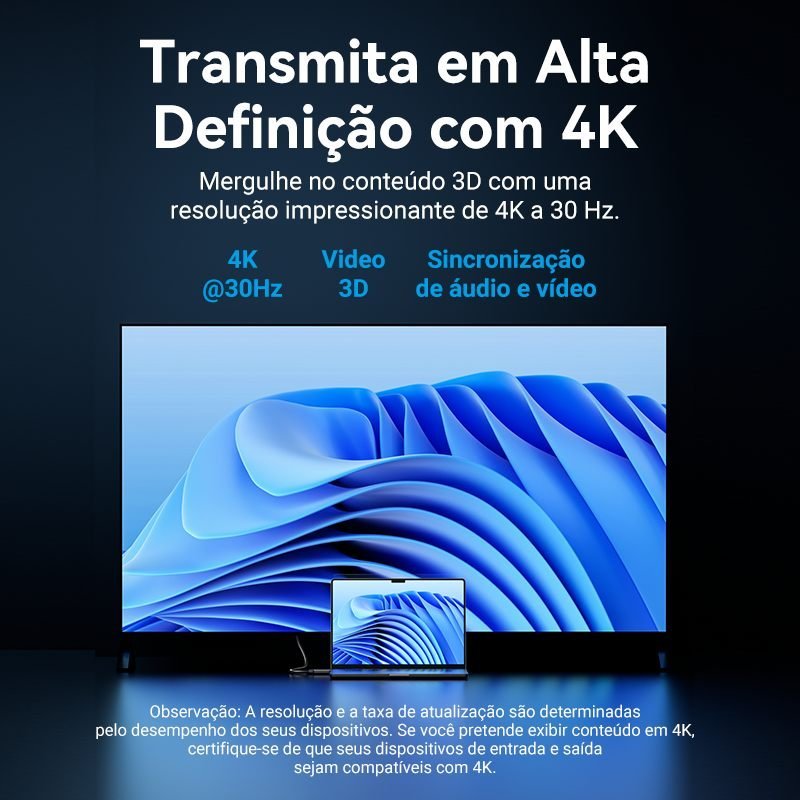 Cabo DisplayPort para HDMI 2.0 Full HD Gamer PC - Vention - Imagem 4