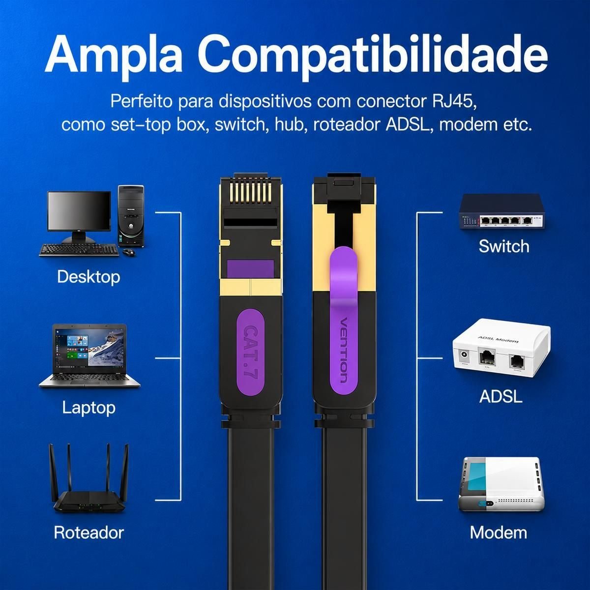 Cabo Rede Cat7 Flat Ethernet Lan Giga 10 Gbps - Vention - Imagem 3