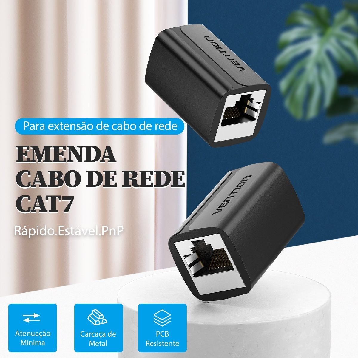 Emenda Extensor RJ45 Adaptador Cabo Rede Cat7 10 Gbps - Vention - Imagem 2