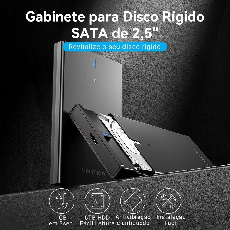 Case para HD Notebook SATA SSD 2.5 USB 3.0 PC TV - Vention - Imagem 2