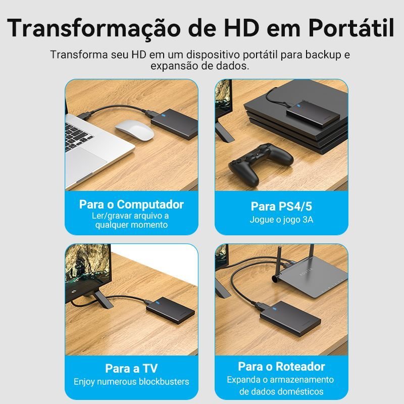 Case para HD Notebook SATA SSD 2.5 USB 3.0 PC TV - Vention - Imagem 9