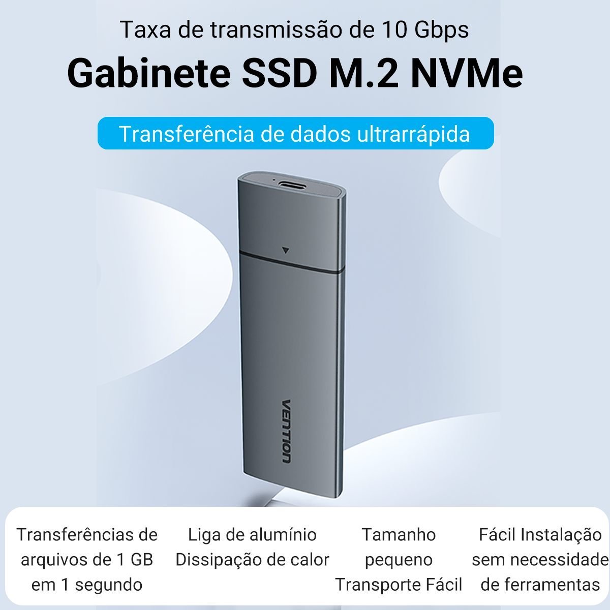 Case para SSD M.2 USB 3.1 Tipo C Gen 2 10 Gbps NVMe - Vention - Imagem 2