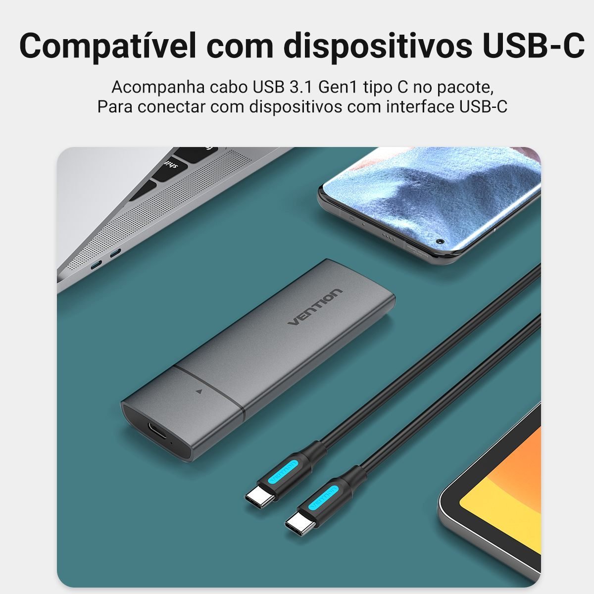 Case para SSD M.2 USB 3.1 Tipo C Gen 2 10 Gbps NVMe - Vention - Imagem 6