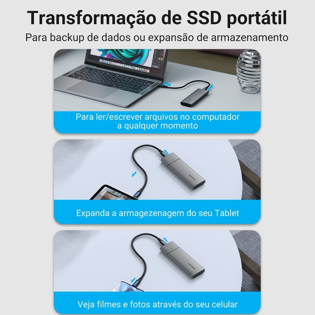 Case para SSD M.2 USB 3.1 Tipo C Gen 2 10 Gbps NVMe - Vention - Imagem 7