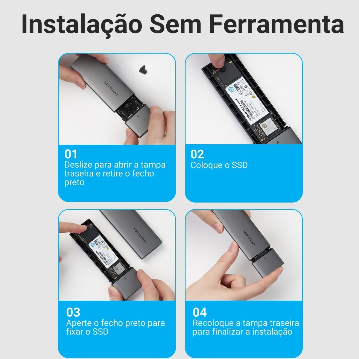 Case para SSD M.2 USB 3.1 Tipo C Gen 2 10 Gbps NVMe - Vention - Imagem 8