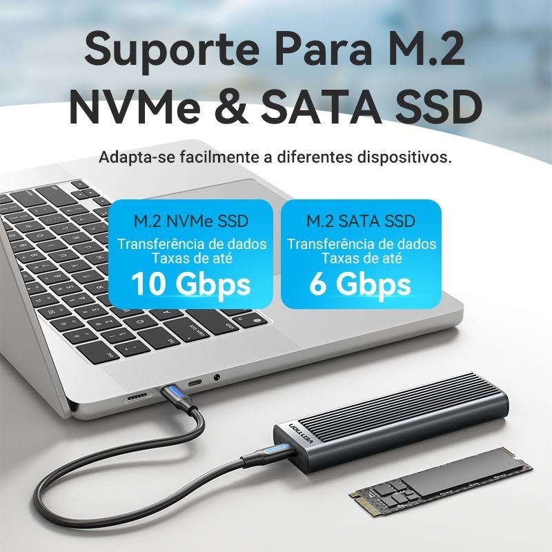 Case para SSD M.2 NVMe USB 3.2 Tipo C Gen 210 Gbps - Vention - Imagem 3