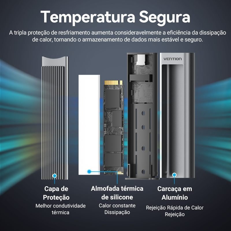 Case para SSD M.2 NVMe USB 3.2 Tipo C Gen 210 Gbps - Vention - Imagem 5