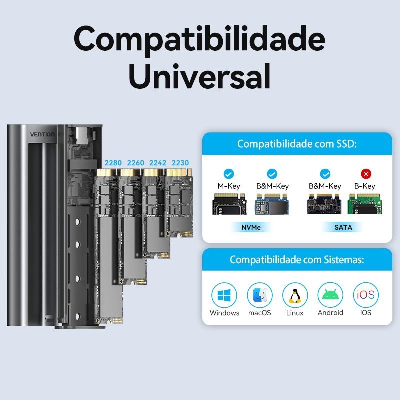 Case para SSD M.2 NVMe USB 3.2 Tipo C Gen 210 Gbps - Vention - Imagem 7