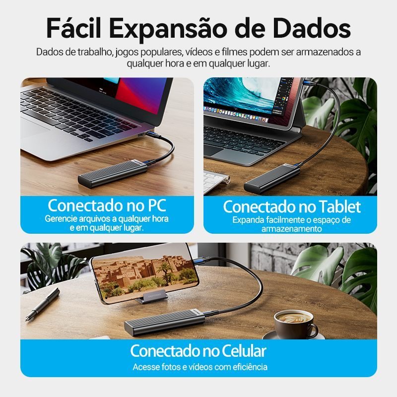 Case para SSD M.2 NVMe USB 3.2 Tipo C Gen 210 Gbps - Vention - Imagem 8