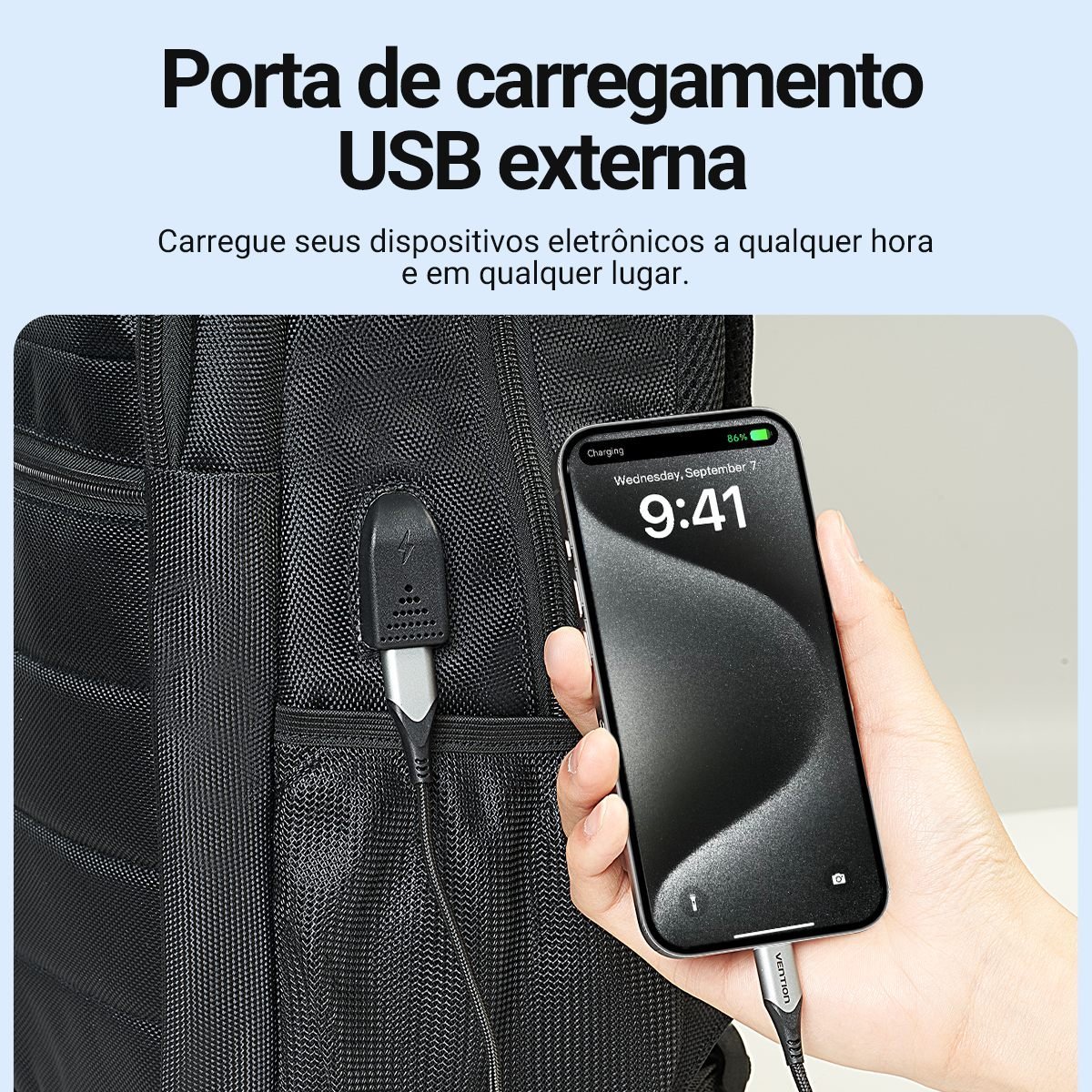 Mochila Executiva Notebook - 15,6'' Impermeável USB - Vention - Imagem 4