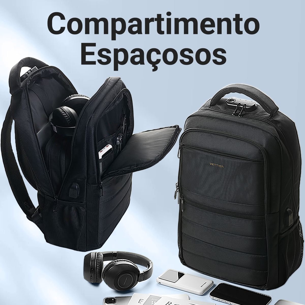 Mochila Executiva Notebook - 15,6'' Impermeável USB - Vention - Imagem 5
