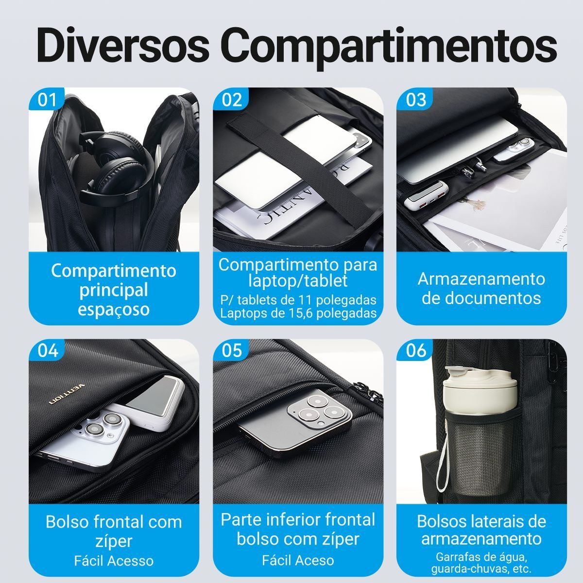 Mochila Executiva Notebook - 15,6'' Impermeável USB - Vention - Imagem 6