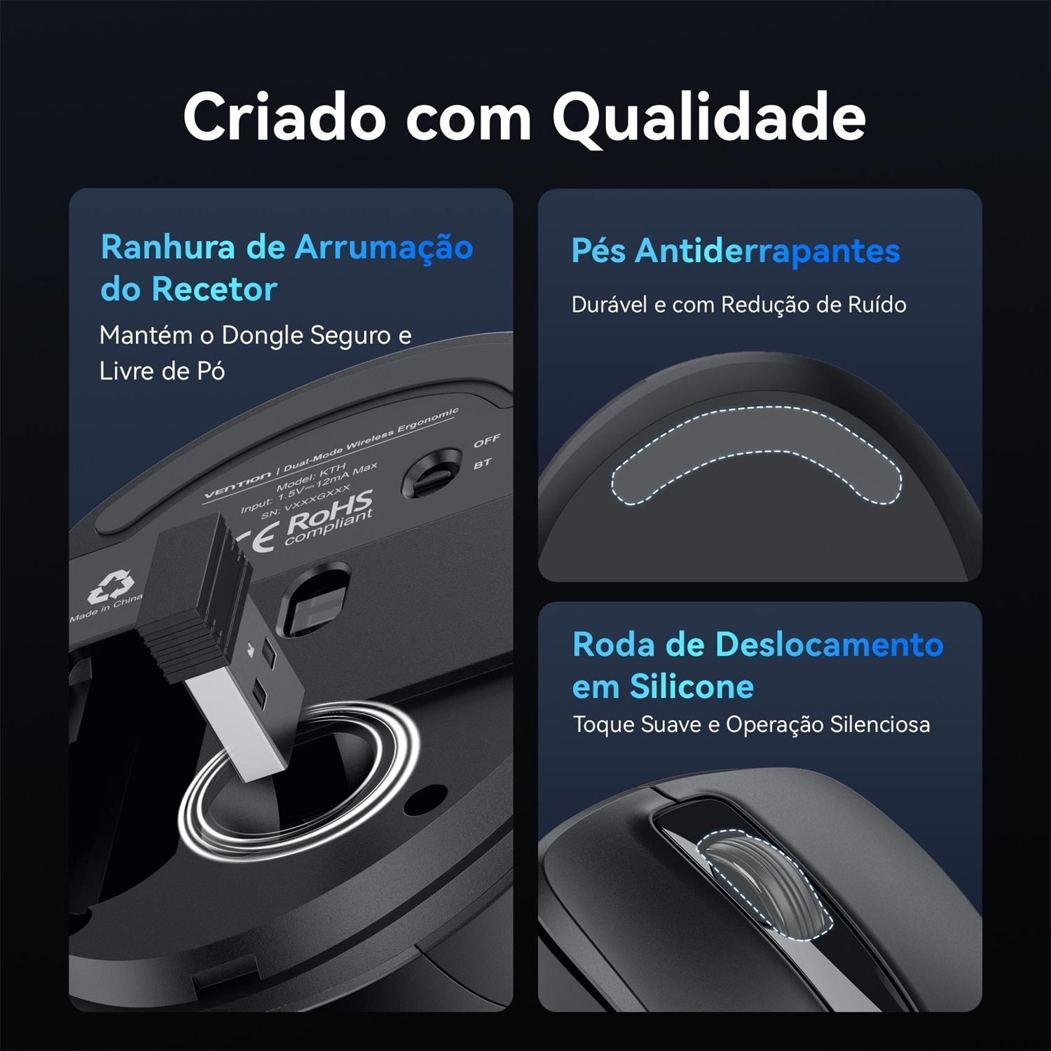 Mouse Sem Fio USB 2.4GHz para Notebook e Desktop - Vention - Imagem 6