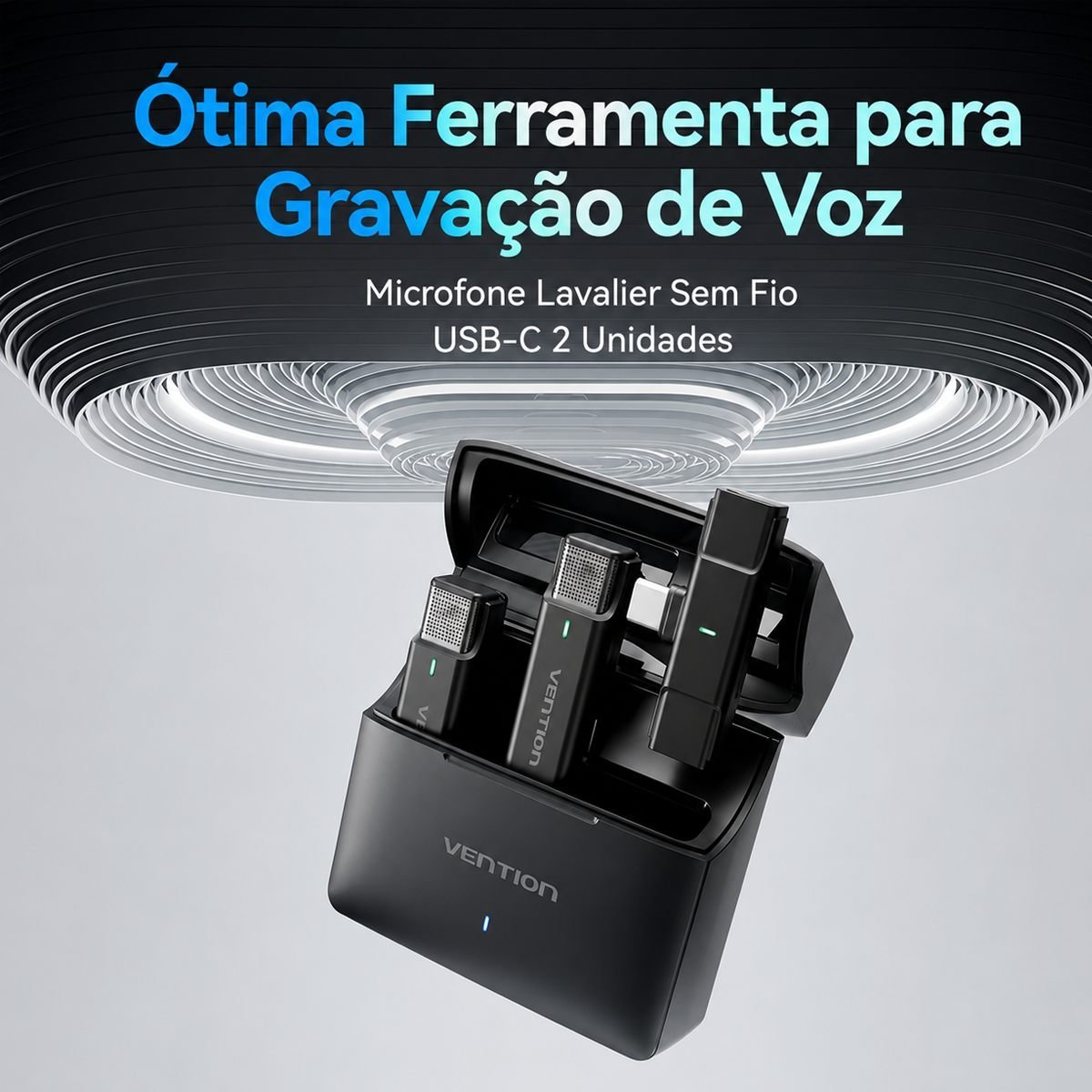 Kit 2 Microfones Lapela Sem Fio Tipo C Profissional - Vention - Imagem 2
