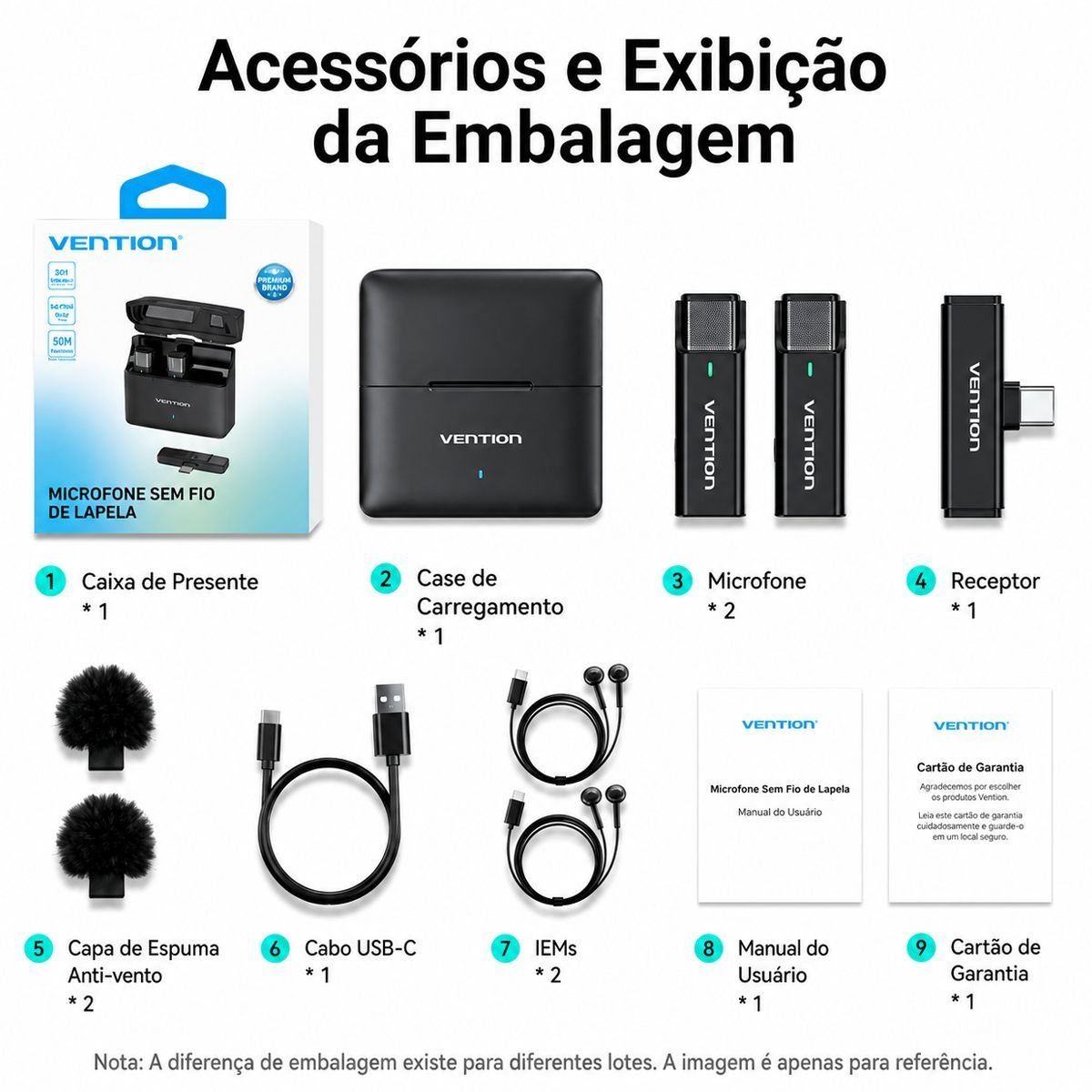 Kit 2 Microfones Lapela Sem Fio Tipo C Profissional - Vention - Imagem 9