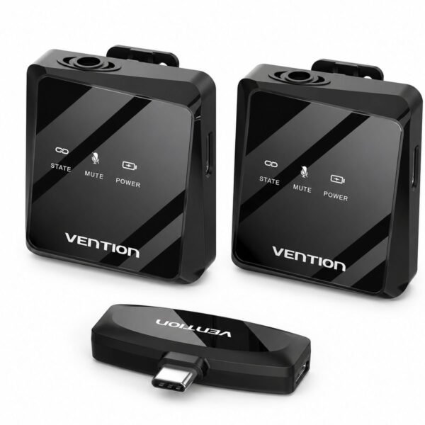 Kit 2 Microfones Lapela Sem Fio USB-C Profissional - Vention