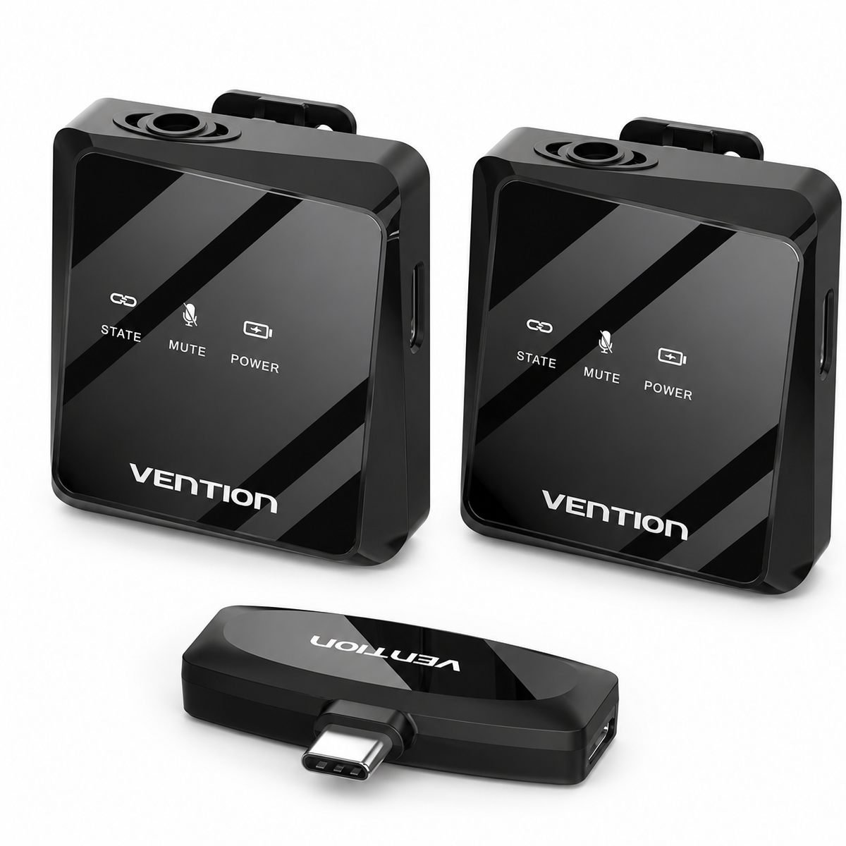 Kit 2 Microfones Lapela Sem Fio USB-C Profissional - Vention