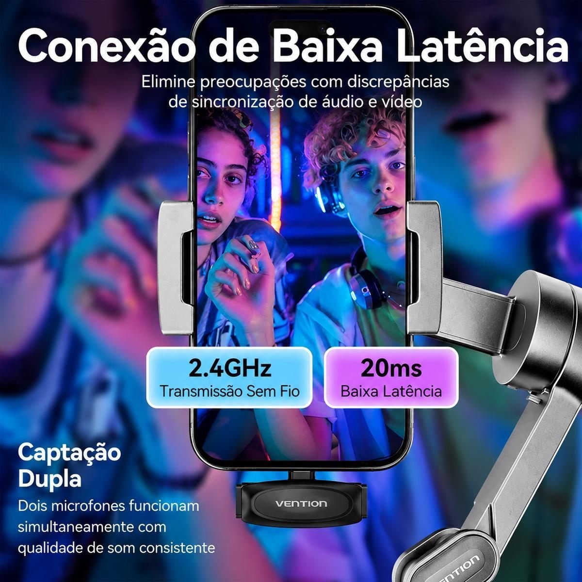 Kit 2 Microfones Lapela Sem Fio USB-C Profissional - Vention - Imagem 6
