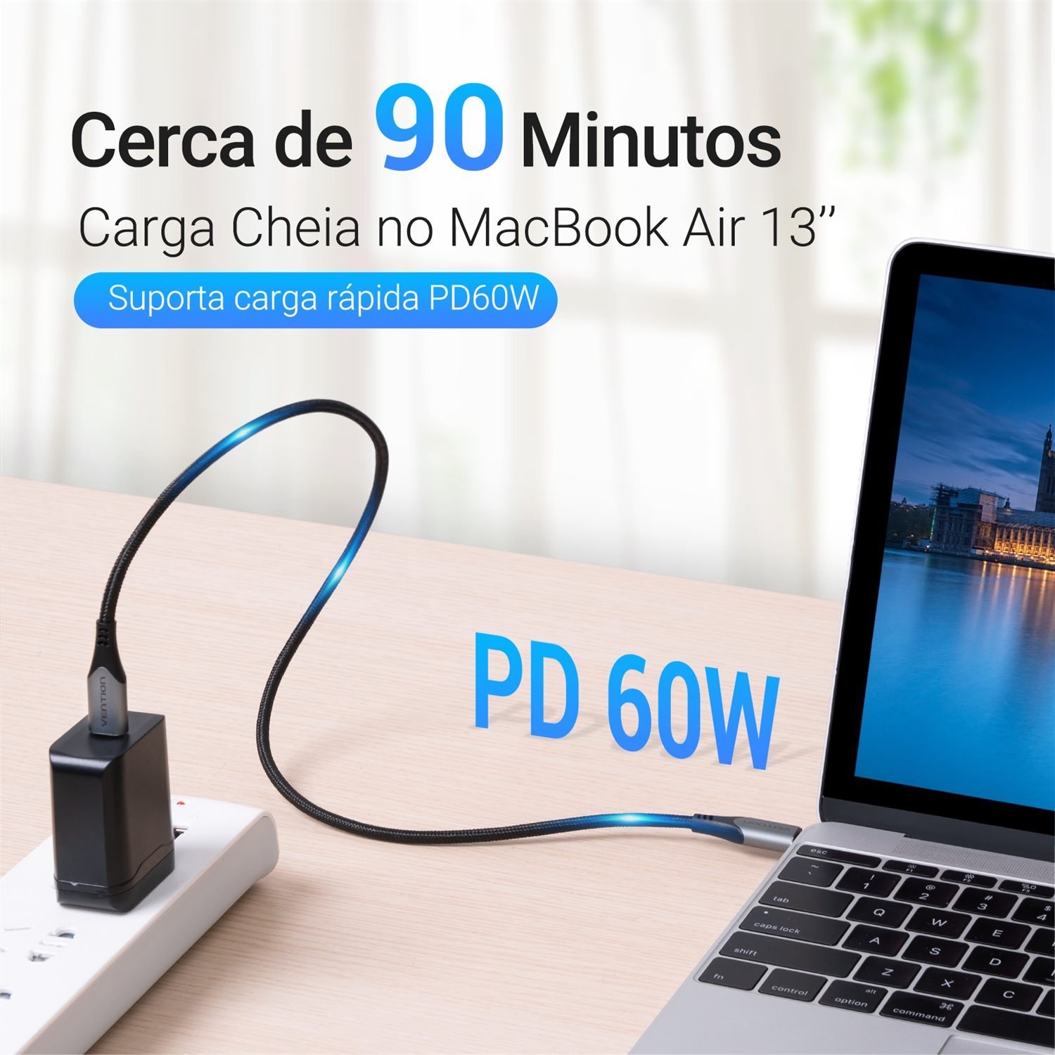 Cabo Carregador Celular USB Tipo C 3.1 60W - Vention - Imagem 5