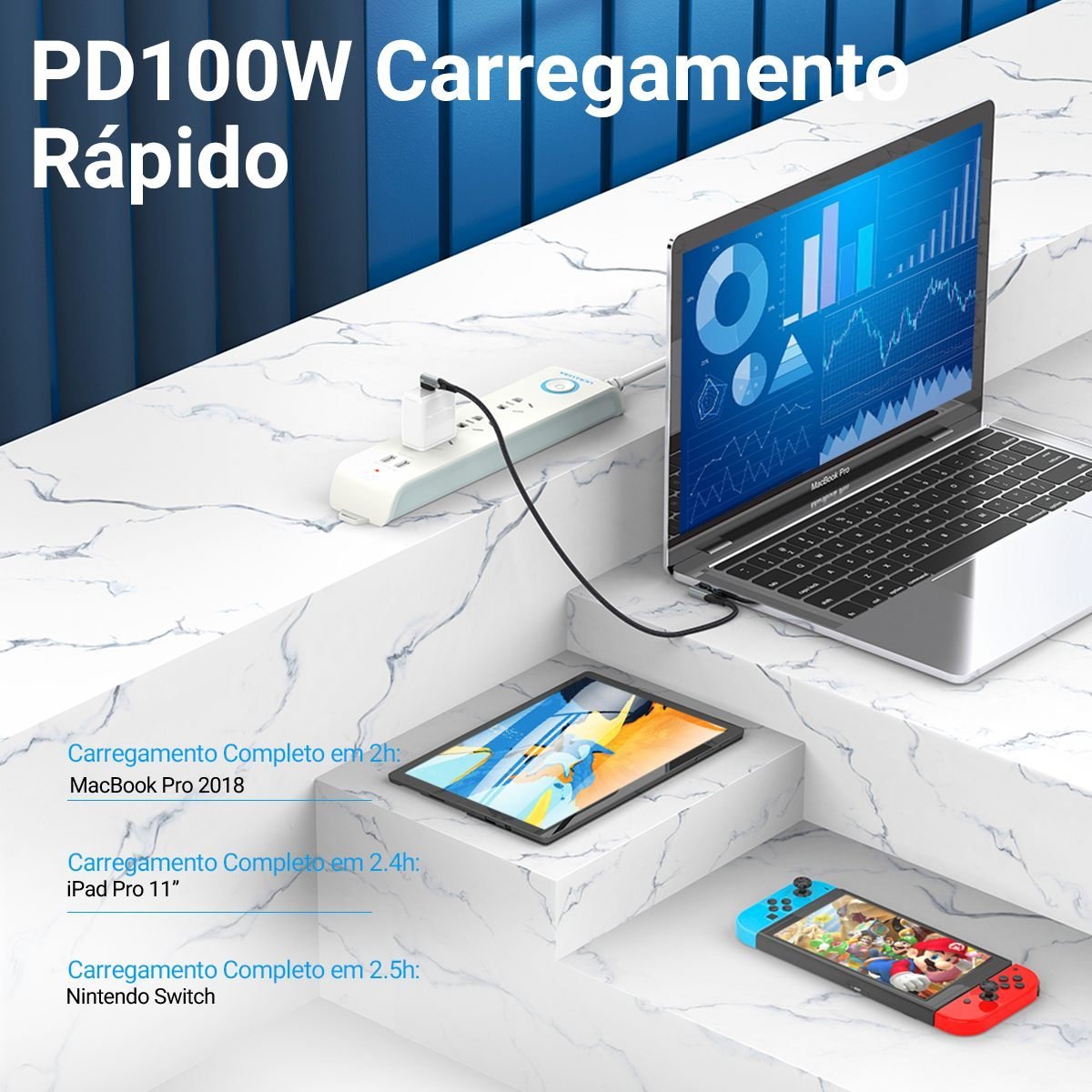 Cabo Celular Turbo USB Tipo-C 90º L 100W 5A - Vention - Imagem 3