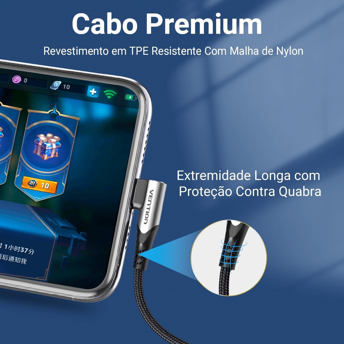 Cabo Celular Turbo USB Tipo-C 90º L 100W 5A - Vention - Imagem 6