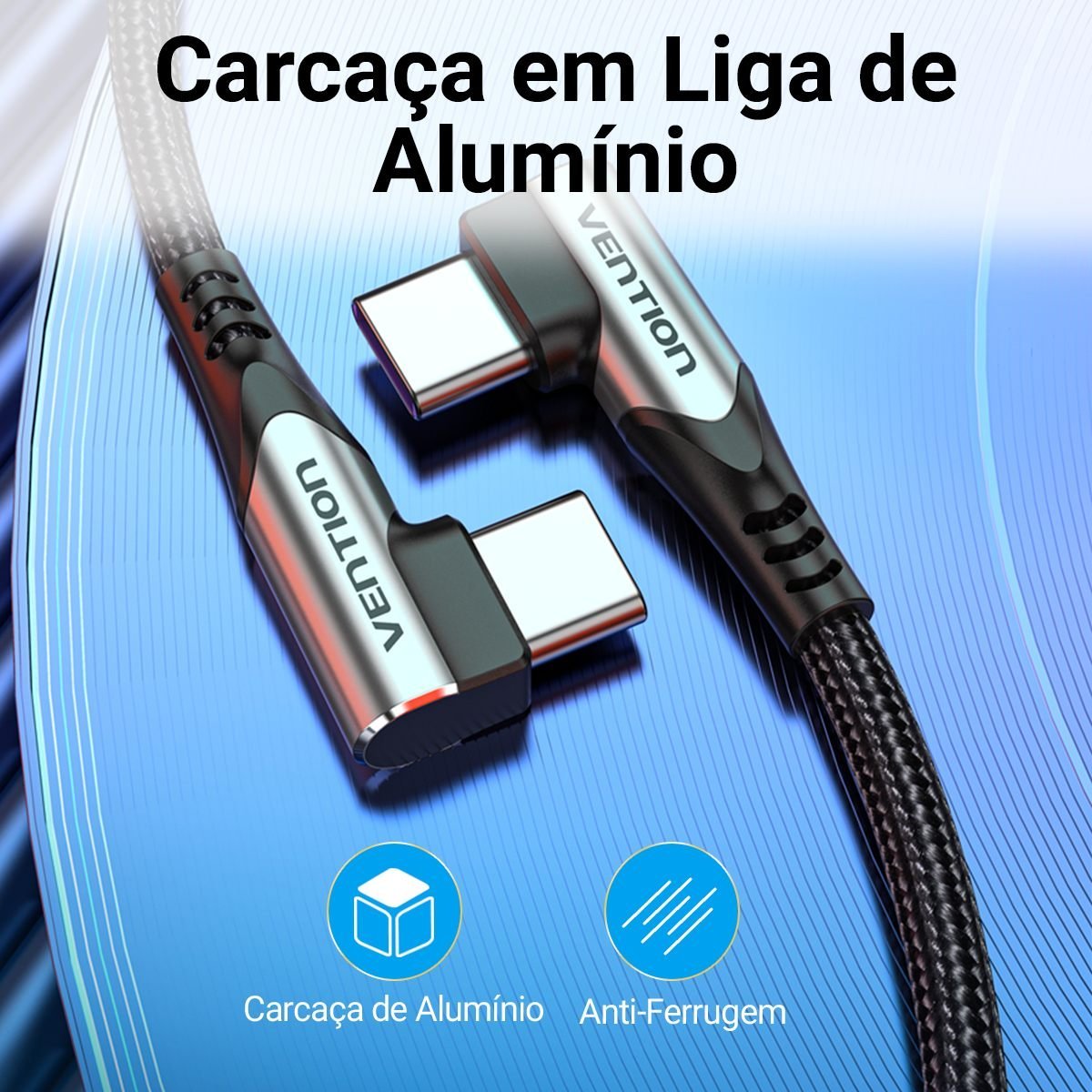 Cabo Celular Turbo USB Tipo-C 90º L 100W 5A - Vention - Imagem 7
