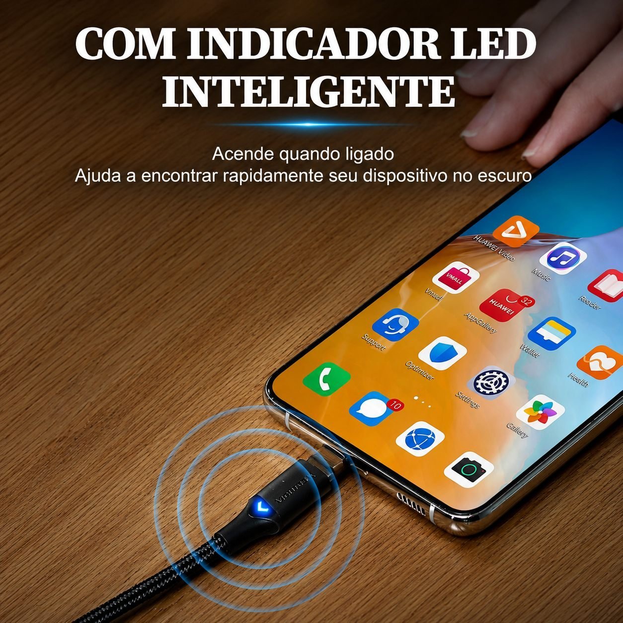 Cabo Carregador Celular Curto Turbo 60W 3A LED - Vention - Imagem 2