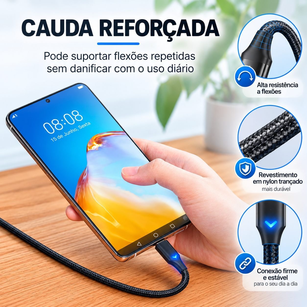 Cabo Carregador Celular Curto Turbo 60W 3A LED - Vention - Imagem 6