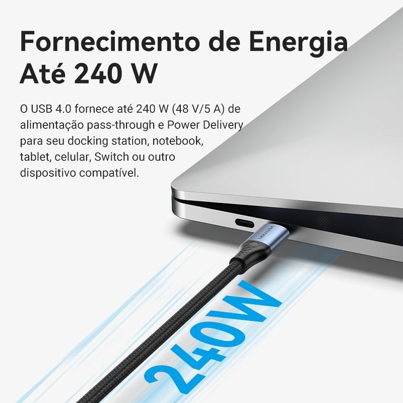 Cabo Carregador USB-C 4.0 40 Gbps 8K 60Hz 240W - Vention - Imagem 7