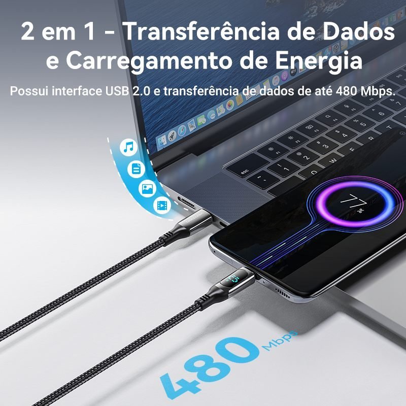 Cabo Carregador USB-C para Tipo C 100W 20V 5A Turbo - Vention - Imagem 3