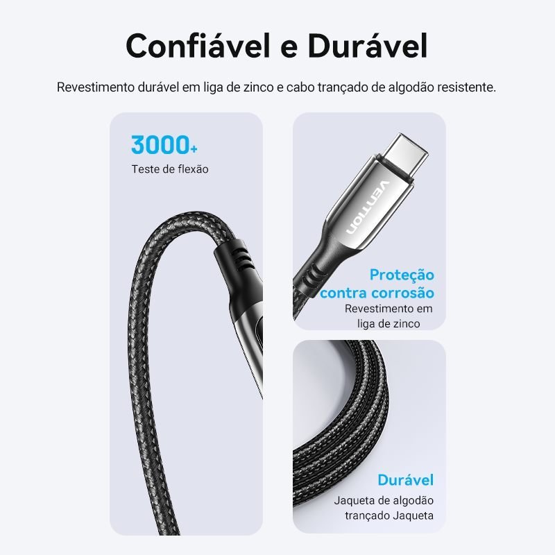 Cabo Carregador USB-C para Tipo C 100W 20V 5A Turbo - Vention - Imagem 8