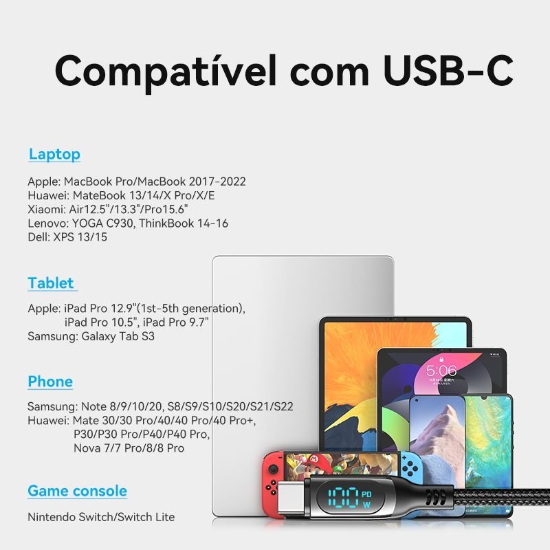 Cabo Carregador USB-C para Tipo C 100W 20V 5A Turbo - Vention - Imagem 9