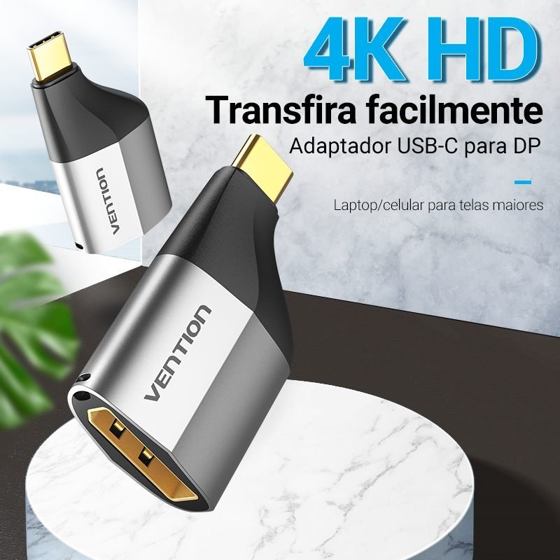 Adaptador de Vídeo Tipo C Macho para DisplayPort Fêmea 4K 60Hz - Vention - Imagem 2