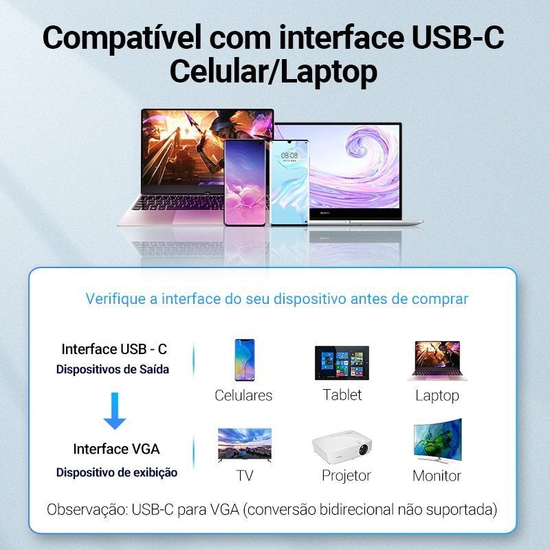 Adaptador Conversor Tipo-C Macho para VGA Fêmea 4K - Vention - Imagem 3